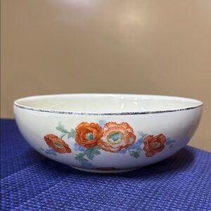 HALL’s Superior Kitchenware Orange Poppy Ceramic Serving Bowl 8.75” uranium glow